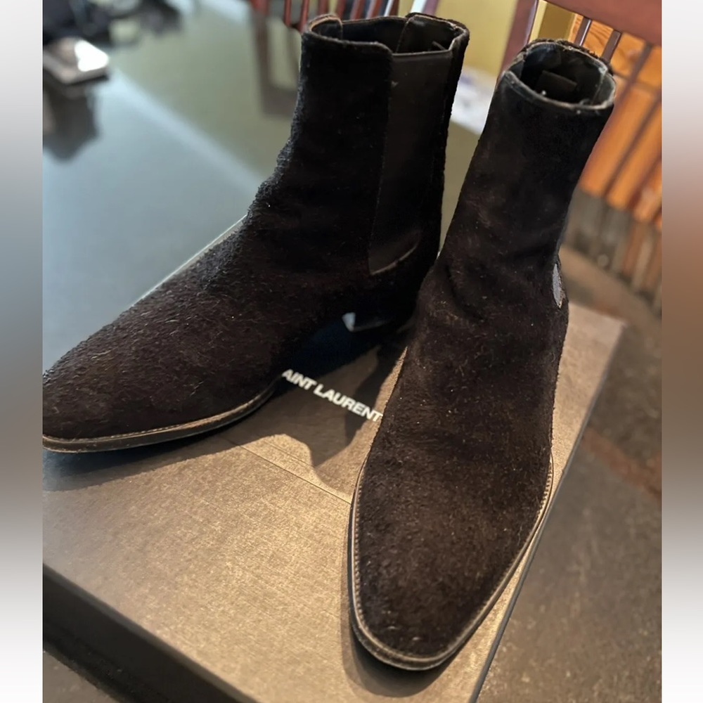 Saint Laurent Paris Wyatt Black Suede Size 41.5/8.5M - Picture 5 of 16